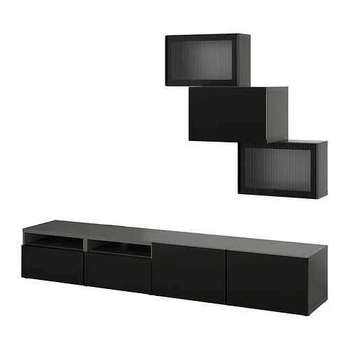 BESTÅ - TV storage combination/glass doors, dark grey Lappviken/Fällsvik anthracite, 240x42x190 cm | IKEA Taiwan Online - PE909317_S4