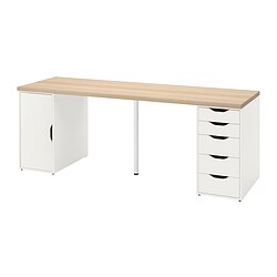 LAGKAPTEN/ALEX - desk, white stained/oak effect white, 200x60 cm