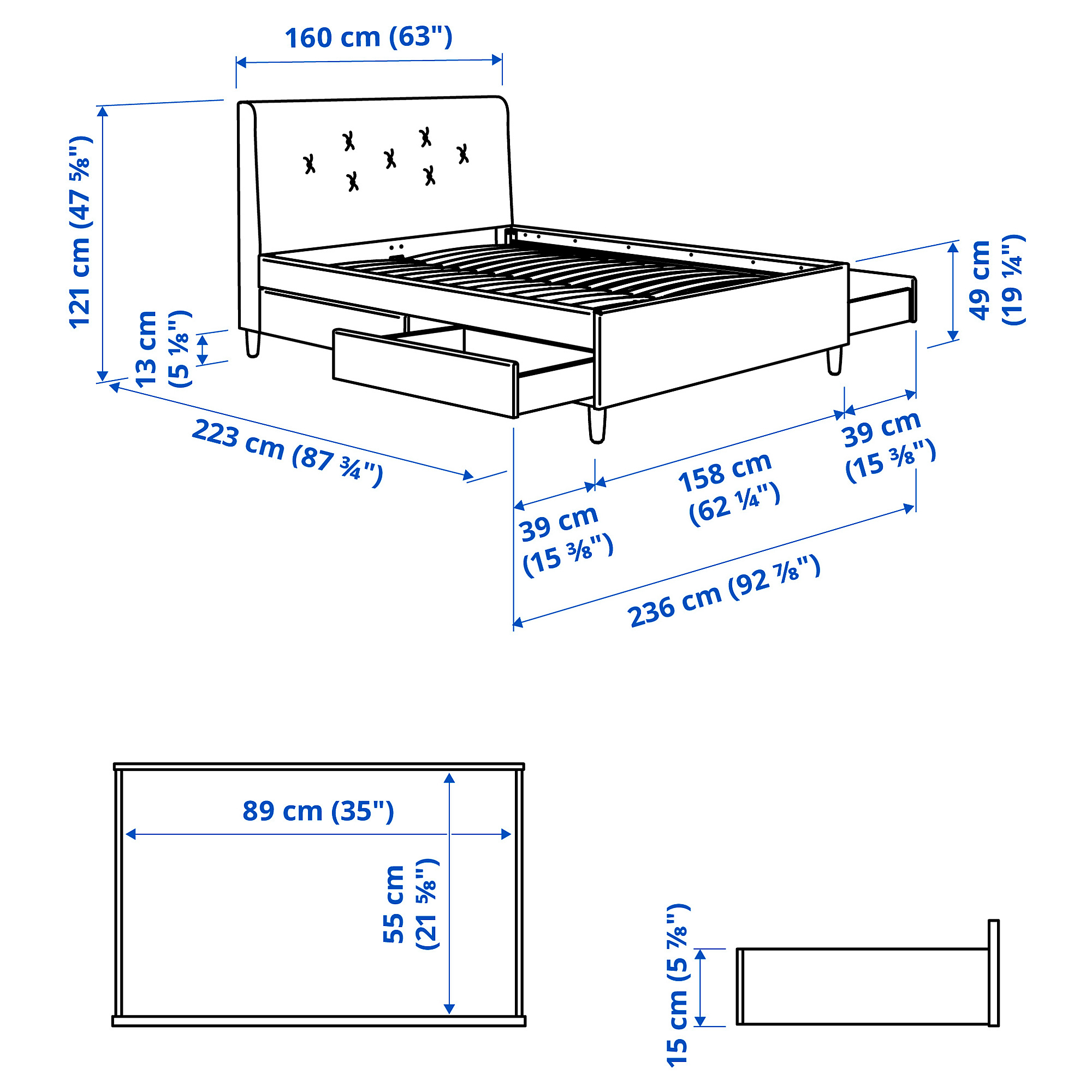 IDANÄS upholstered storage bed