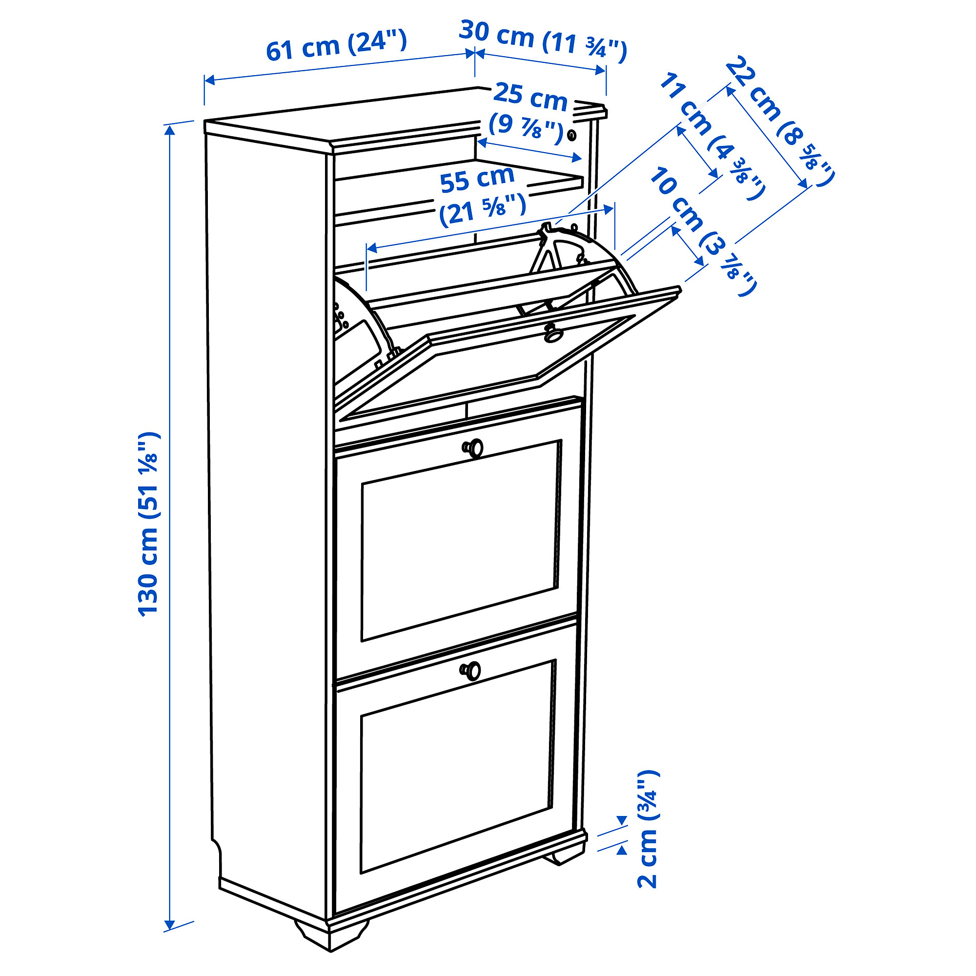 BRUSALI shoe cabinet with 3 compartments