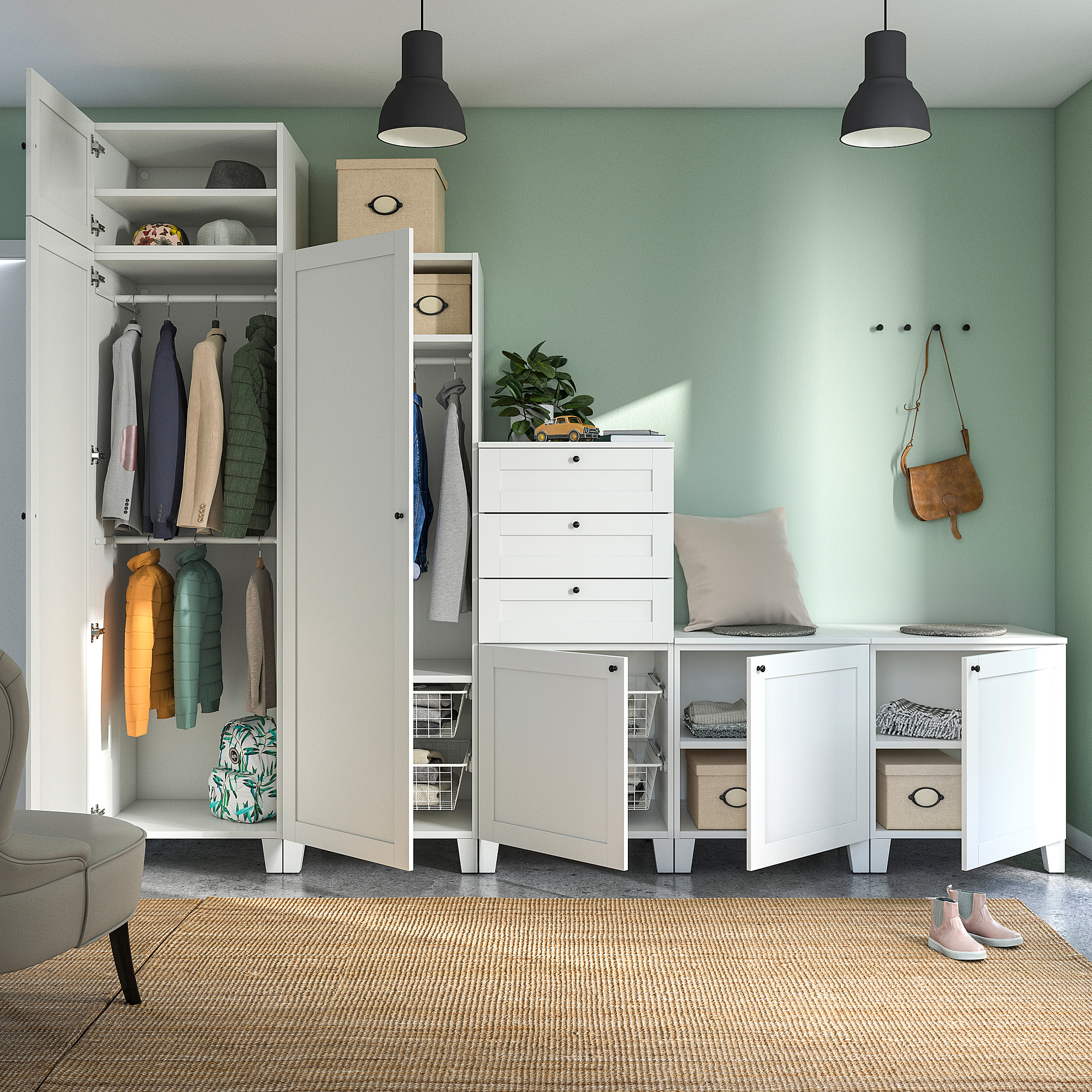 PLATSA wardrobe with 6 doors+3 drawers