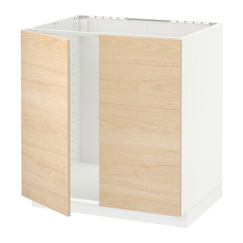 METOD - base cabinet for sink + 2 doors, white/Askersund light ash effect | IKEA Taiwan Online - PE637843_S4