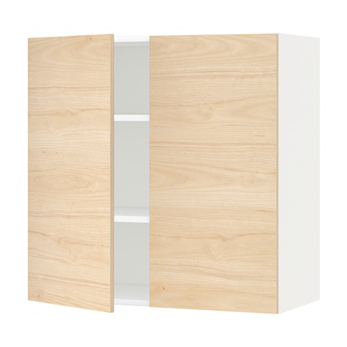 METOD - wall cabinet with shelves/2 doors, white/Askersund light ash effect | IKEA Taiwan Online - PE637830_S4