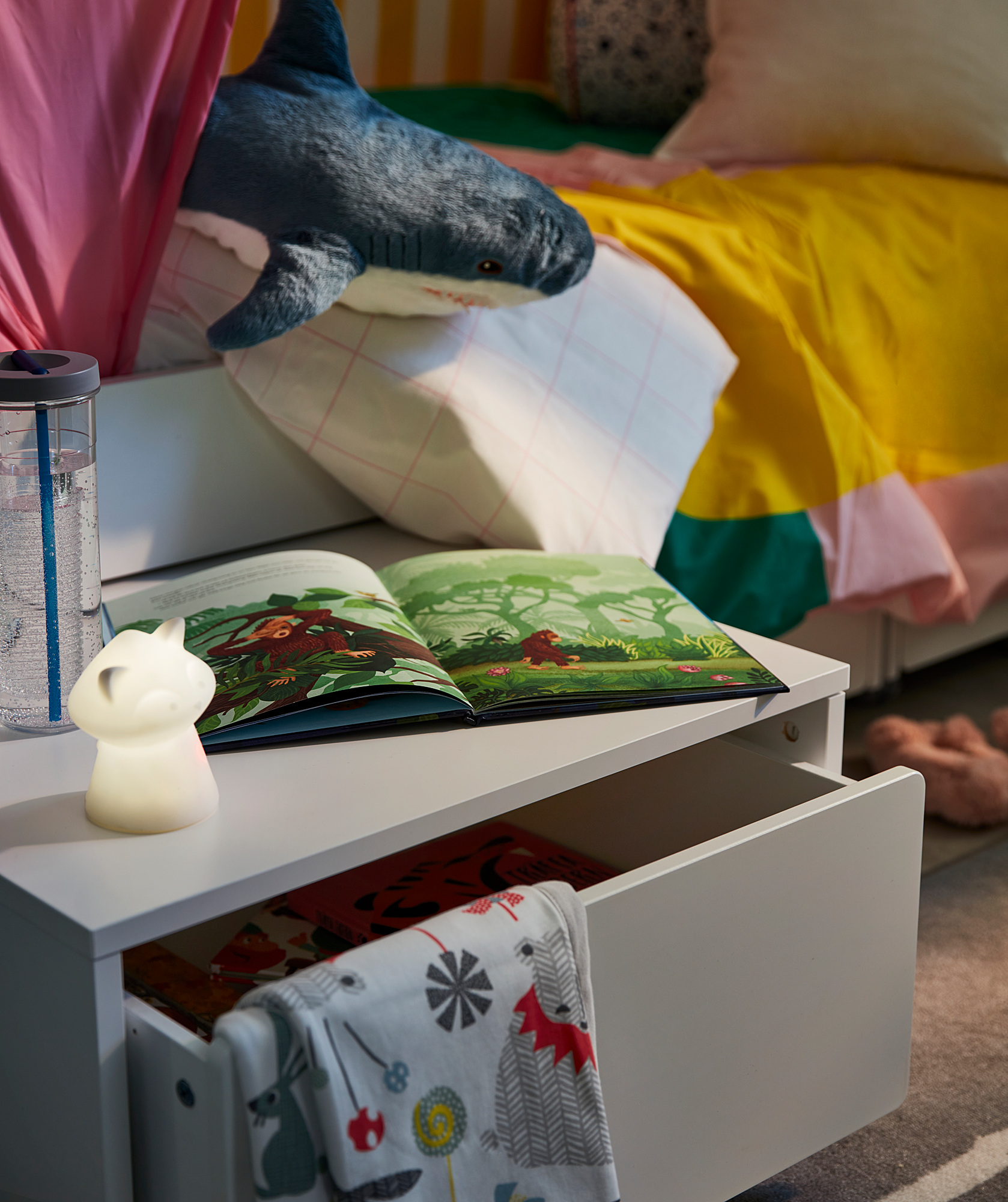 SLÄKT bed frame with 3 storage boxes