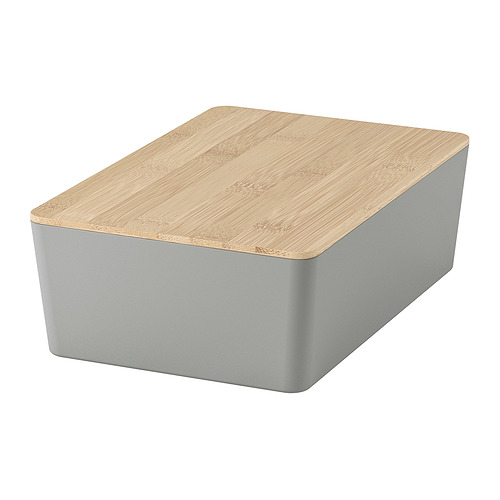 KUGGIS - box with lid, light grey/bamboo, 18x26x8 cm | IKEA Taiwan Online - PE973141_S4