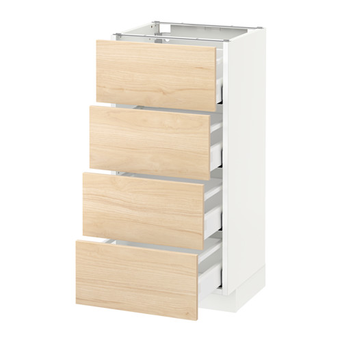 METOD - base cab 4 frnts/4 drawers, white Maximera/Askersund light ash effect, 40x37x80 cm | IKEA Taiwan Online - PE637988_S4