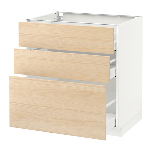 METOD - base cabinet with 3 drawers, white Maximera/Askersund light ash effect, 80x60x80 cm | IKEA Taiwan Online - PE637997_S4