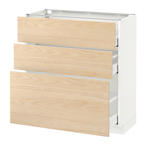METOD - base cabinet with 3 drawers, white Maximera/Askersund light ash effect, 80x37x80 cm | IKEA Taiwan Online - PE638013_S4
