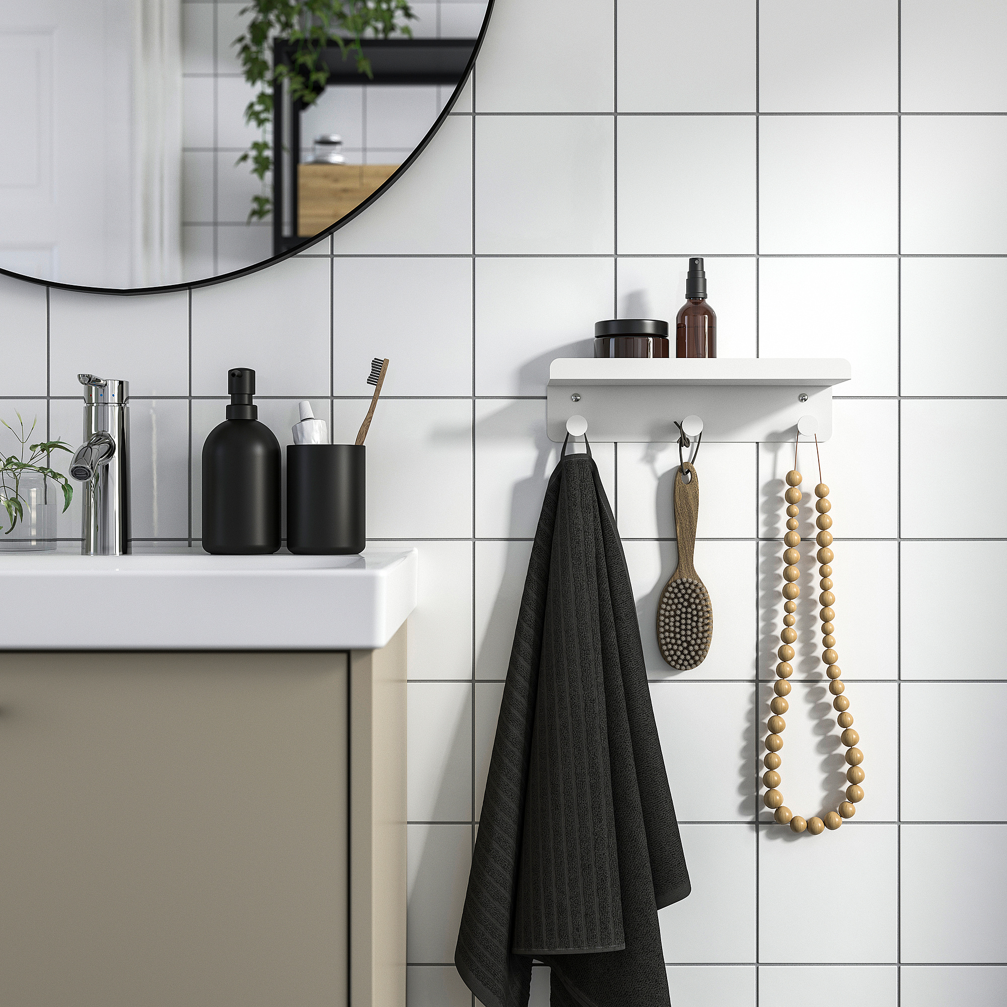 ENUDDEN wall shelf with 3 hooks
