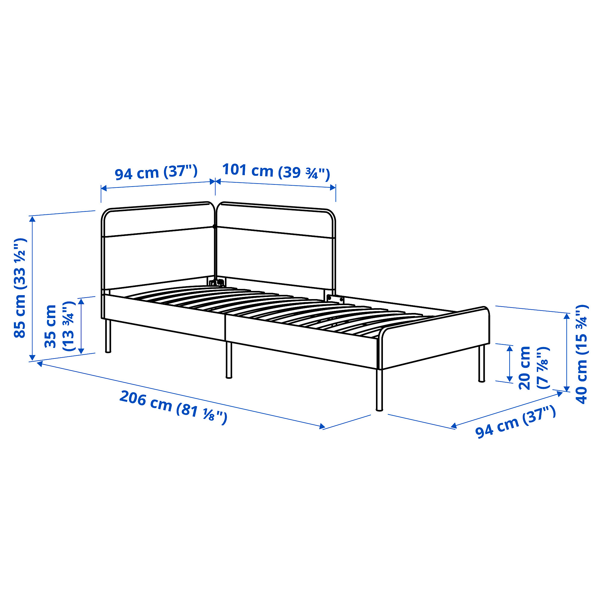 BLÅKULLEN 軟墊式床框連轉角床頭板