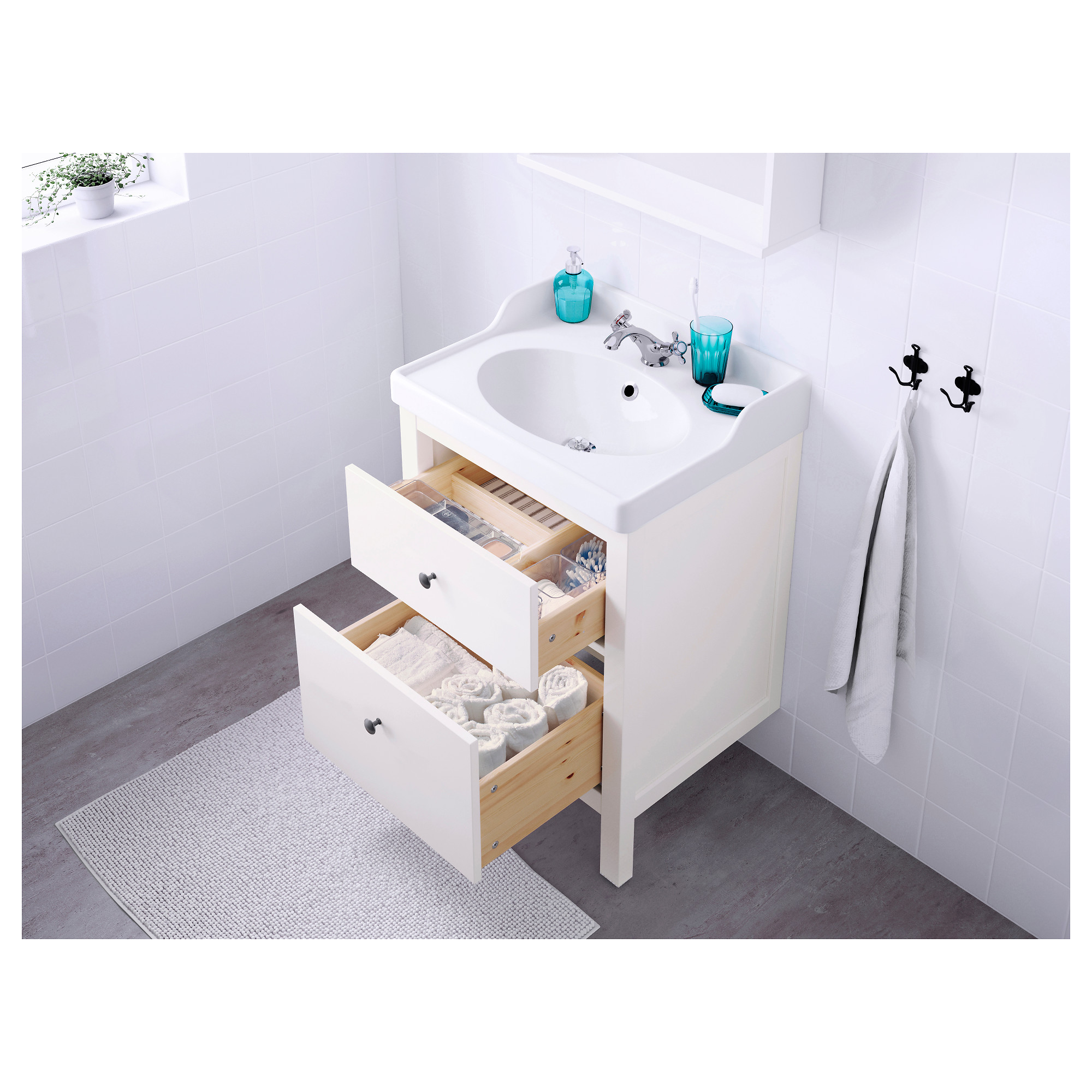 HEMNES/RUTSJÖN 洗臉盆櫃附抽屜/洗臉盆/水龍頭