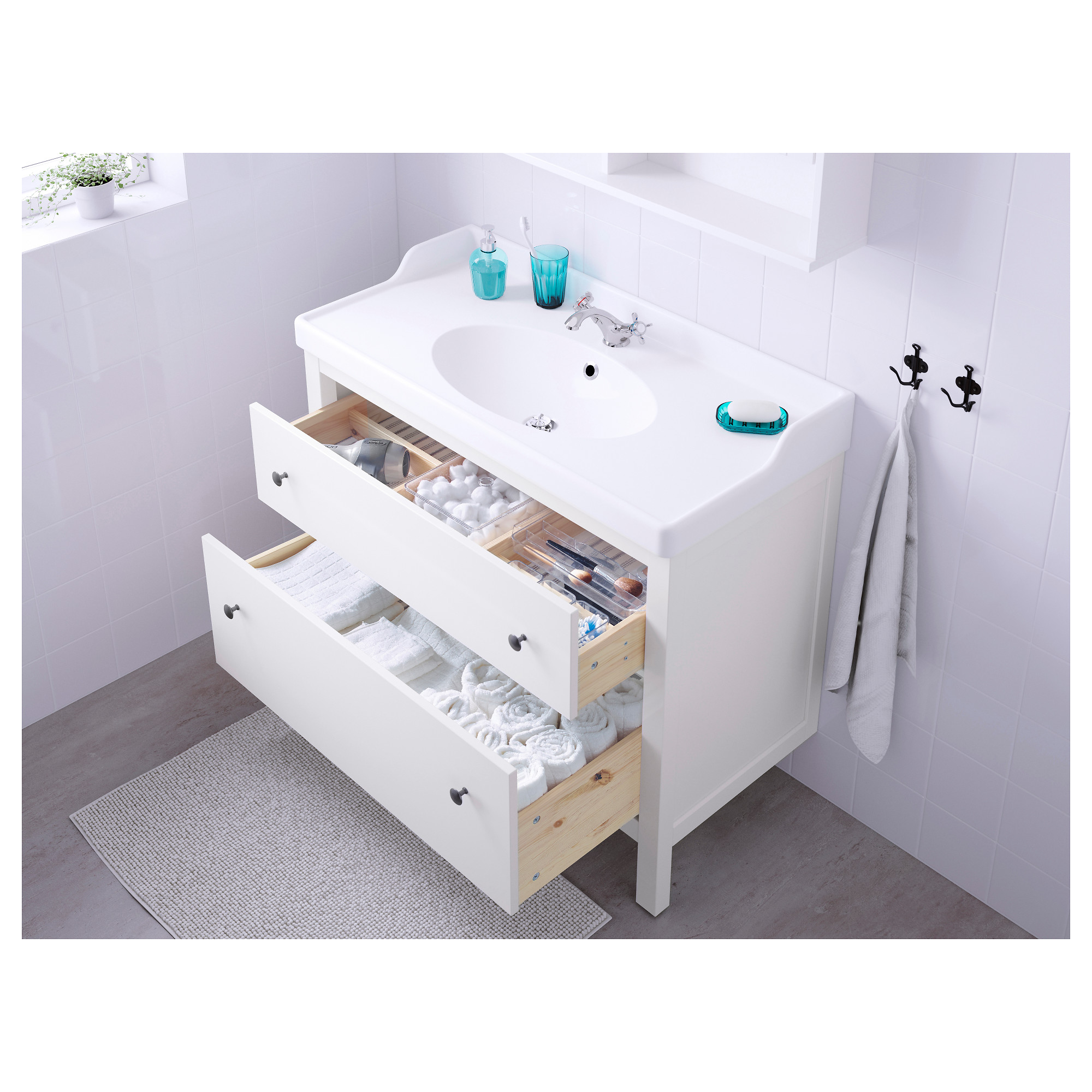 HEMNES/RUTSJÖN 洗臉盆櫃附抽屜/洗臉盆/水龍頭