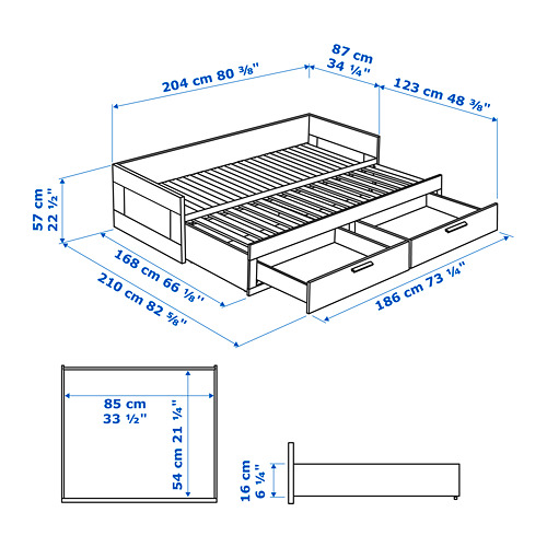 BRIMNES 坐臥兩用床/2床底收納盒/2床墊