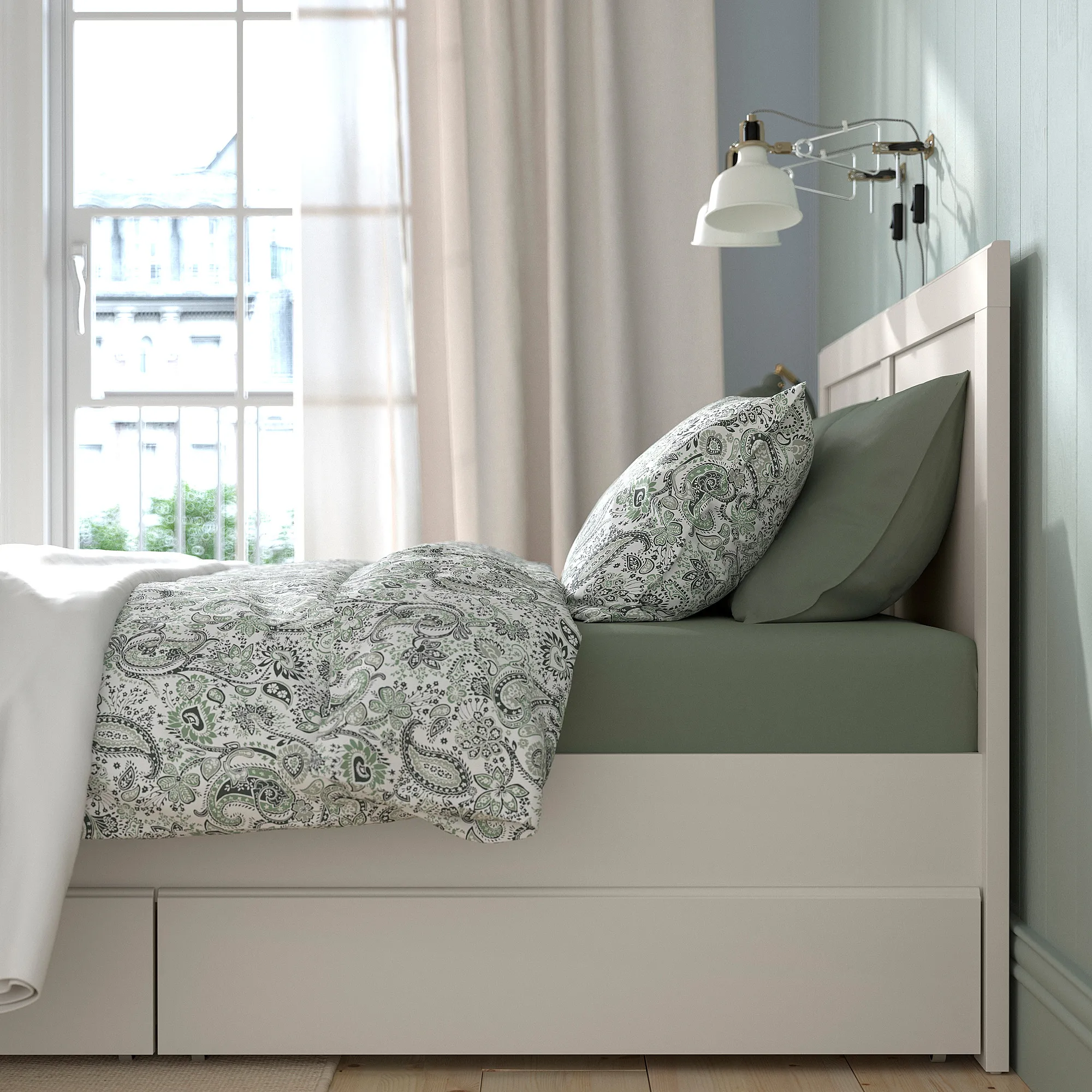 FÅGELFJÄLLET bed frame with 4 storage boxes
