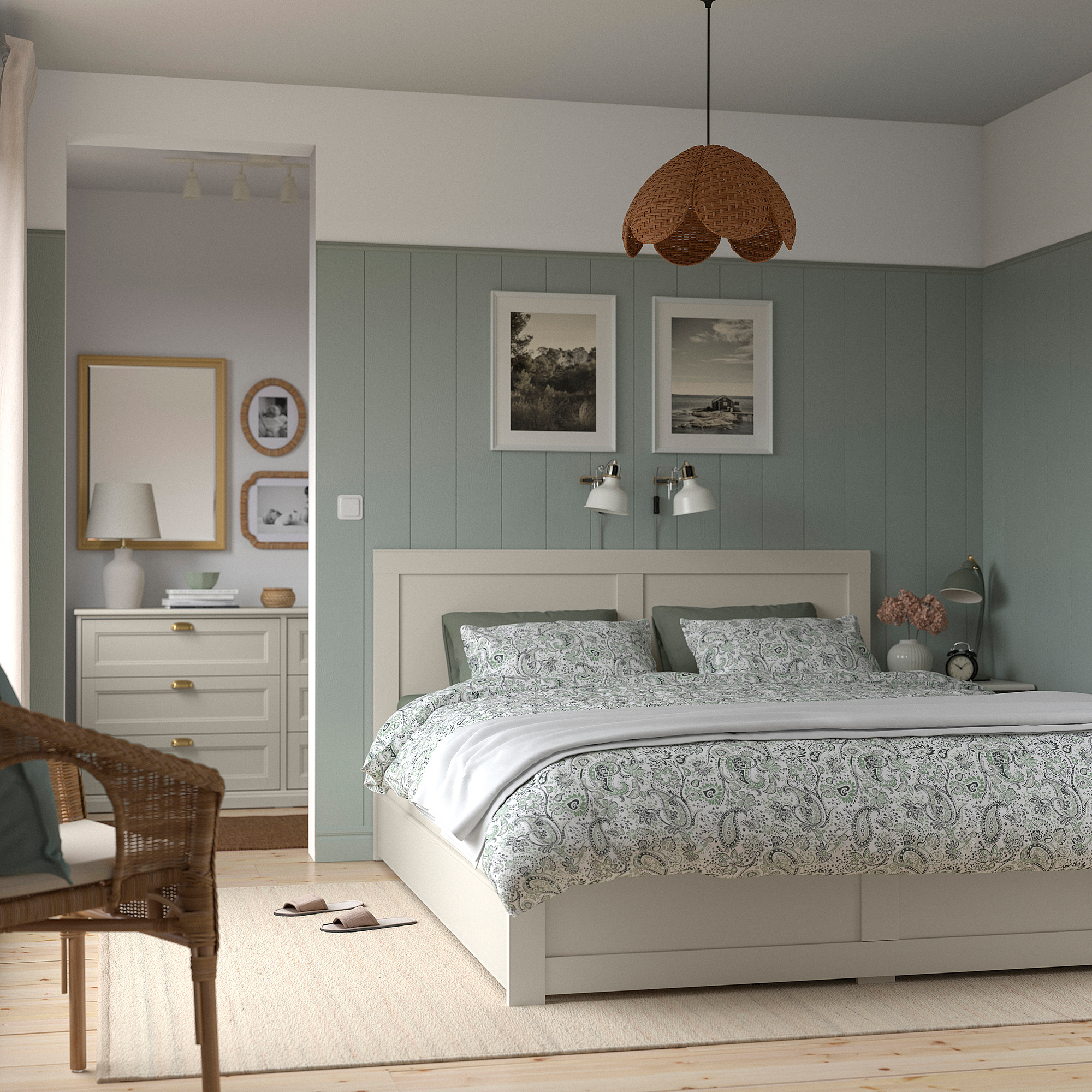 FÅGELFJÄLLET bed frame with 2 storage boxes