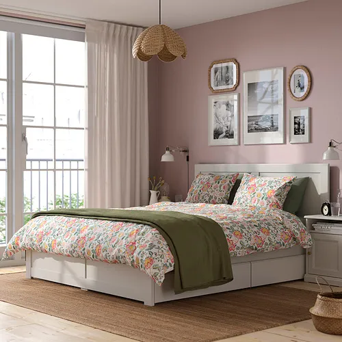FÅGELFJÄLLET bed frame with 4 storage boxes