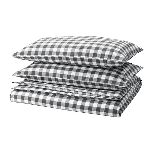 EKTANDVINGE - 被套附2個枕頭套, 碳黑色 白色/方格, 200x200/50x80 公分 | IKEA 線上購物 - PE940532_S4
