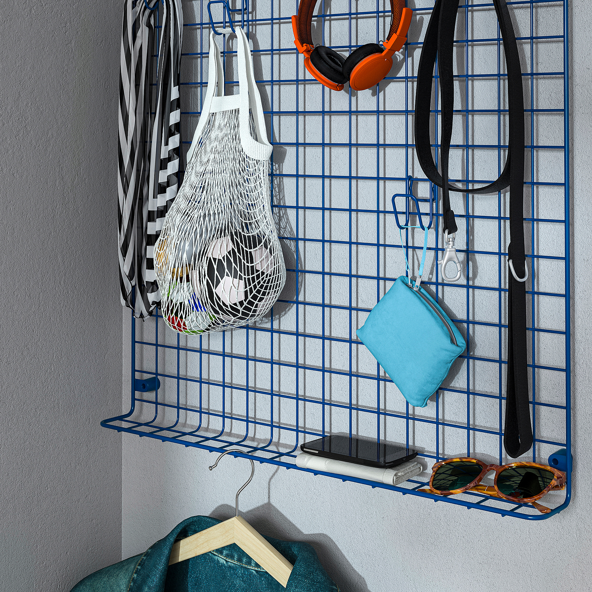GREJIG wall grid with rail