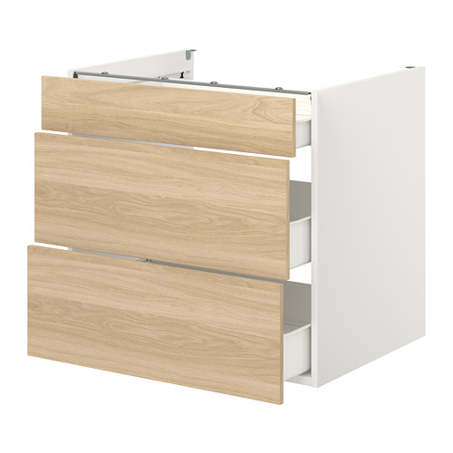 ENHET - 底櫃附3抽屜, 白色/橡木紋, 80x62x75 公分 | IKEA 線上購物 - PE773157_S4