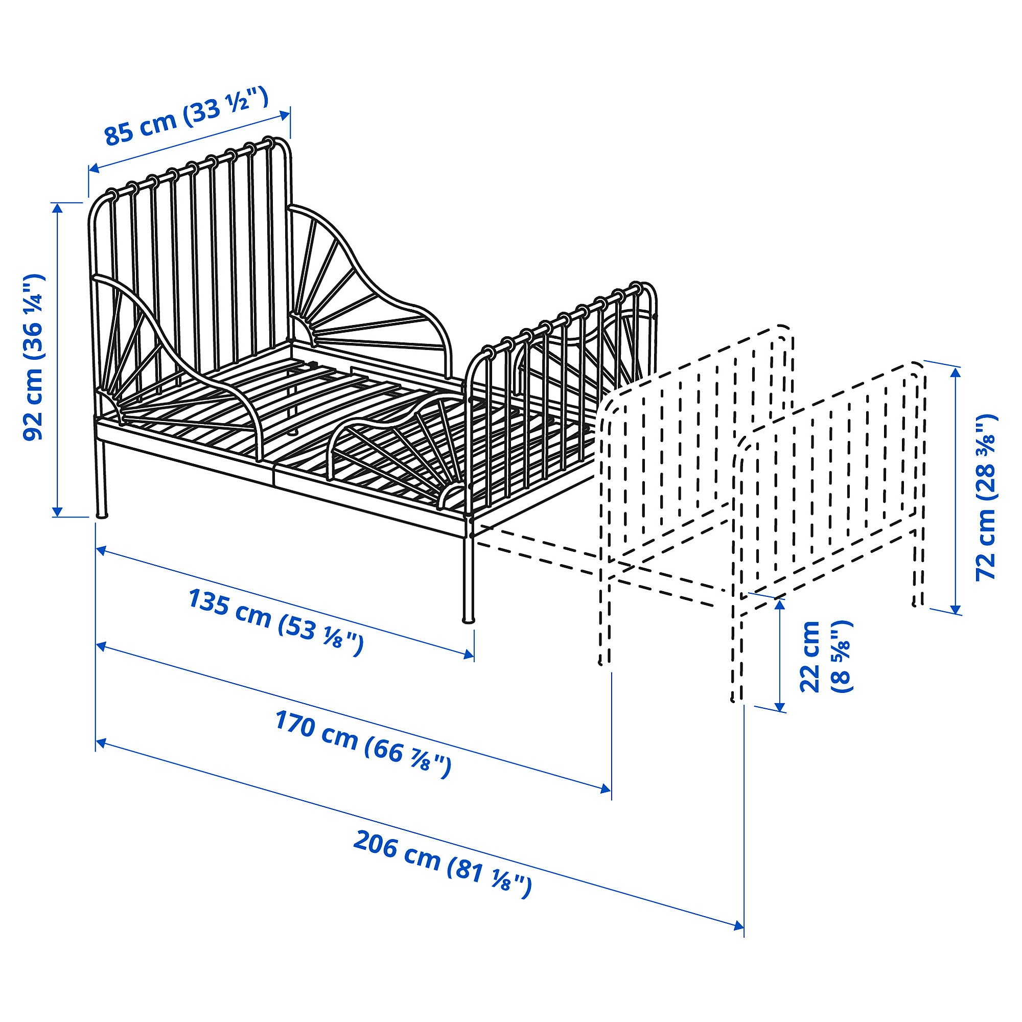 MINNEN ext bed frame with slatted bed base