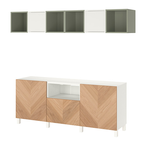 BESTÅ/EKET - cabinet combination for TV, white/light green/oak veneer | IKEA Taiwan Online - PE830791_S4
