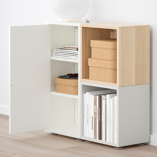 EKET - cabinet combination with feet, white/light grey/white stained oak effect | IKEA Taiwan Online - PE730926_S4