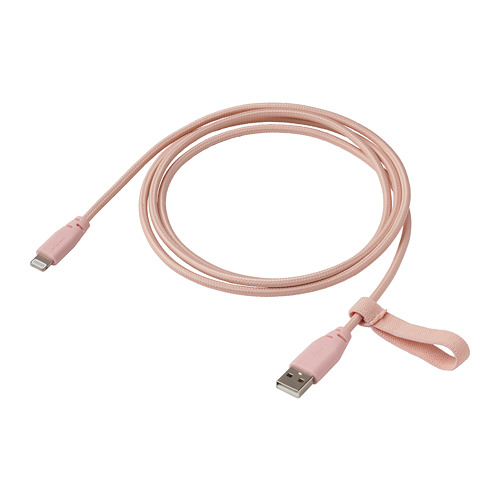 LILLHULT - USB Type A轉Lightning傳輸線, 布質/淺粉紅色 | IKEA 線上購物 - PE785243_S4