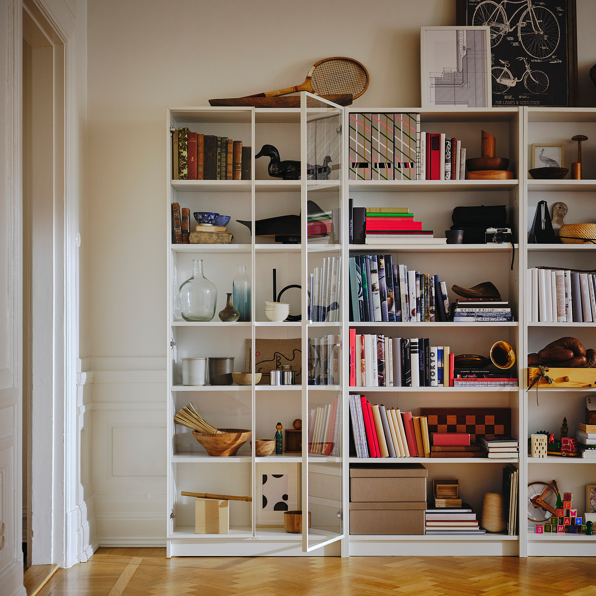 BILLY/HÖGBO bookcase combination w glass doors