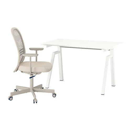 TROTTEN/FLINTAN - 書桌及椅子，電動/白色 米色，120x70 公分 | IKEA 線上購物 - E1012346_S4