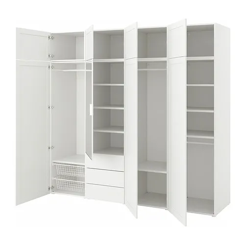 PLATSA - 衣櫃附8門板/3抽, 白色 STRAUMEN鏡面玻璃/SANNIDAL白色, 240x57x221 公分 | IKEA 線上購物 - PE830974_S4
