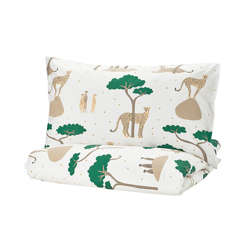 SANDLÖPARE - duvet cover and pillowcase, white dark blue/savannah, 150x200/50x80 cm | IKEA Taiwan Online - PE976269_S4