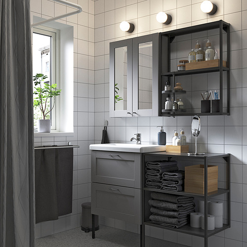 ENHET/TVÄLLEN - bathroom furniture, set of 15, grey frame/anthracite Pilkån tap | IKEA Taiwan Online - PE831061_S4