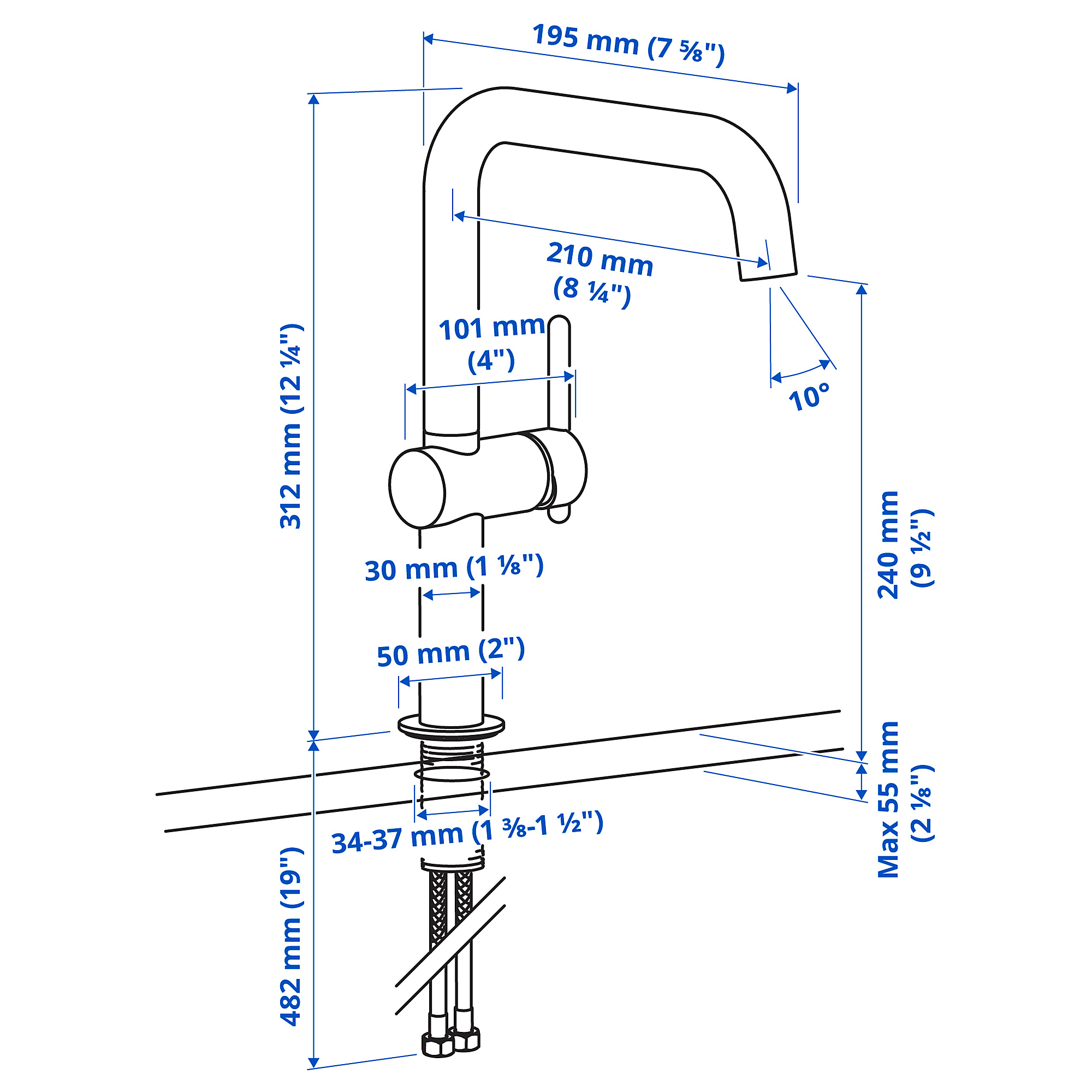 MÖRKASJÖN kitchen mixer tap single side lever