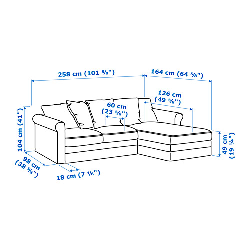 GRÖNLID - 3-seat sofa with chaise longue, Ljungen light red | IKEA Taiwan Online - PE688696_S4