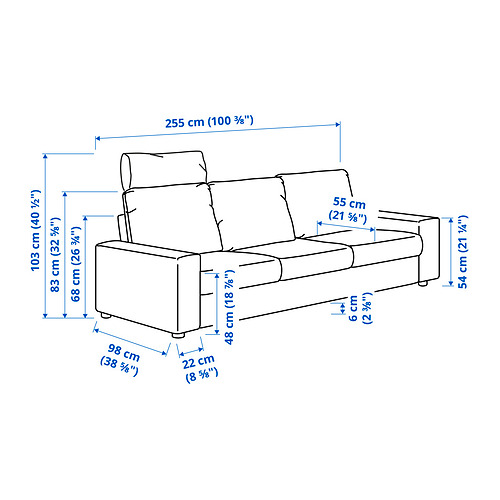 VIMLE - 3-seat sofa, with headrest with wide armrests/Hallarp grey | IKEA Taiwan Online - PE831256_S4