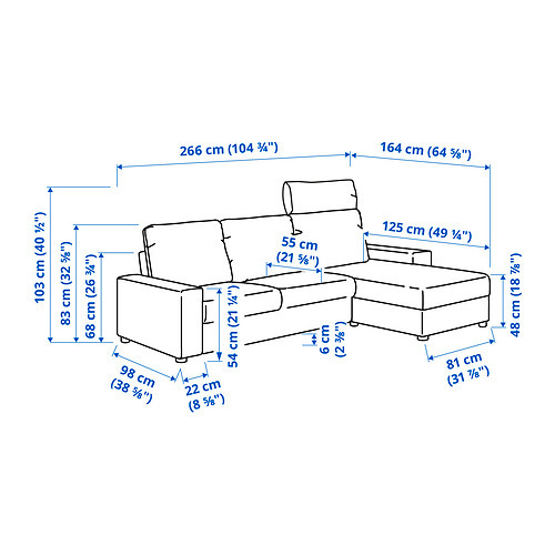 VIMLE - 三人座沙發附躺椅, 有寬敞扶手 附頭靠墊/Gunnared 米色 | IKEA 線上購物 - PE831257_S4