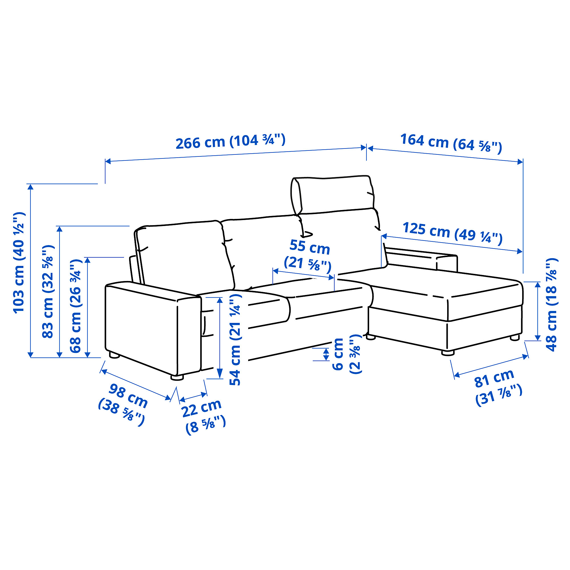 VIMLE 3-seat sofa with chaise longue