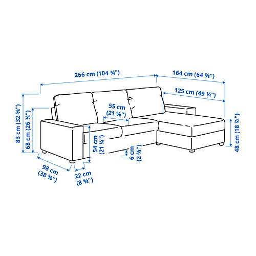 VIMLE 3-seat sofa with chaise longue