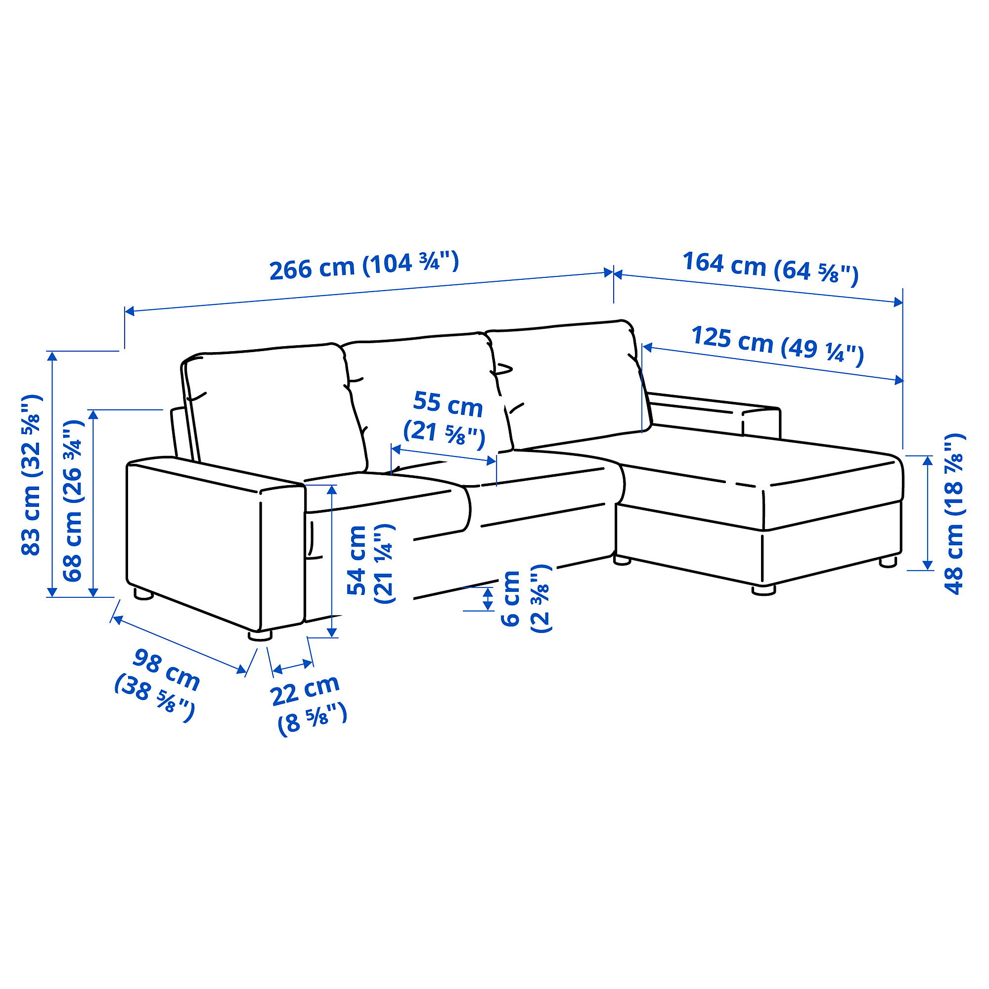 VIMLE 3-seat sofa with chaise longue