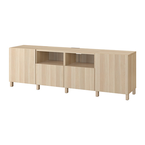 BESTÅ - TV bench with doors and drawers, white stained oak effect/Lappviken/Stubbarp white stained oak effect, 240x42x74 cm | IKEA Taiwan Online - PE731895_S4