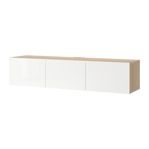 BESTÅ - TV bench with doors, white stained oak effect/Selsviken high-gloss/white, 180x42x38 cm | IKEA Taiwan Online - PE731914_S4