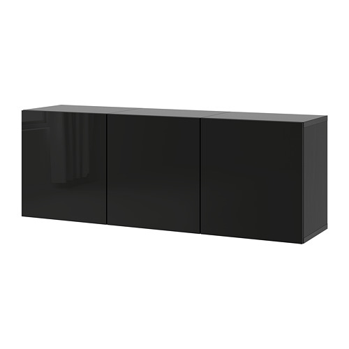 BESTÅ - wall-mounted cabinet combination, black-brown/Selsviken high-gloss/black | IKEA Taiwan Online - PE731969_S4