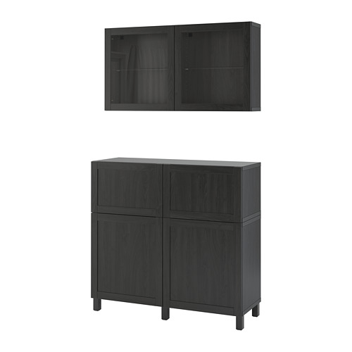 BESTÅ - storage combination w doors/drawers, black-brown/Hanviken/Stubbarp black-brown clear glass | IKEA Taiwan Online - PE731976_S4