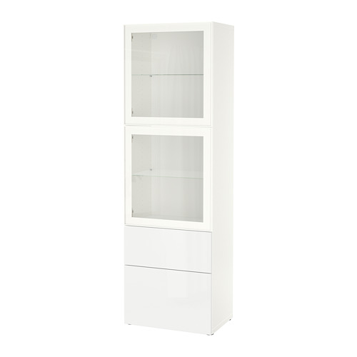 BESTÅ - storage combination w glass doors, white/Selsviken high-gloss/white clear glass | IKEA Taiwan Online - PE731990_S4