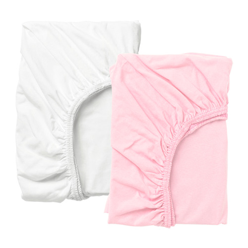 LEN - fitted sheet for cot, white/pink, 60x120 cm | IKEA Taiwan Online - PE689805_S4