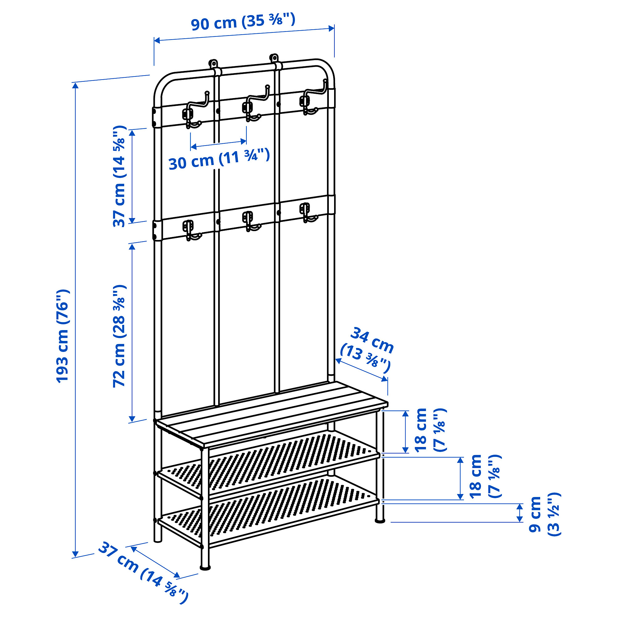 PINNIG coat rack with shoe storage bench