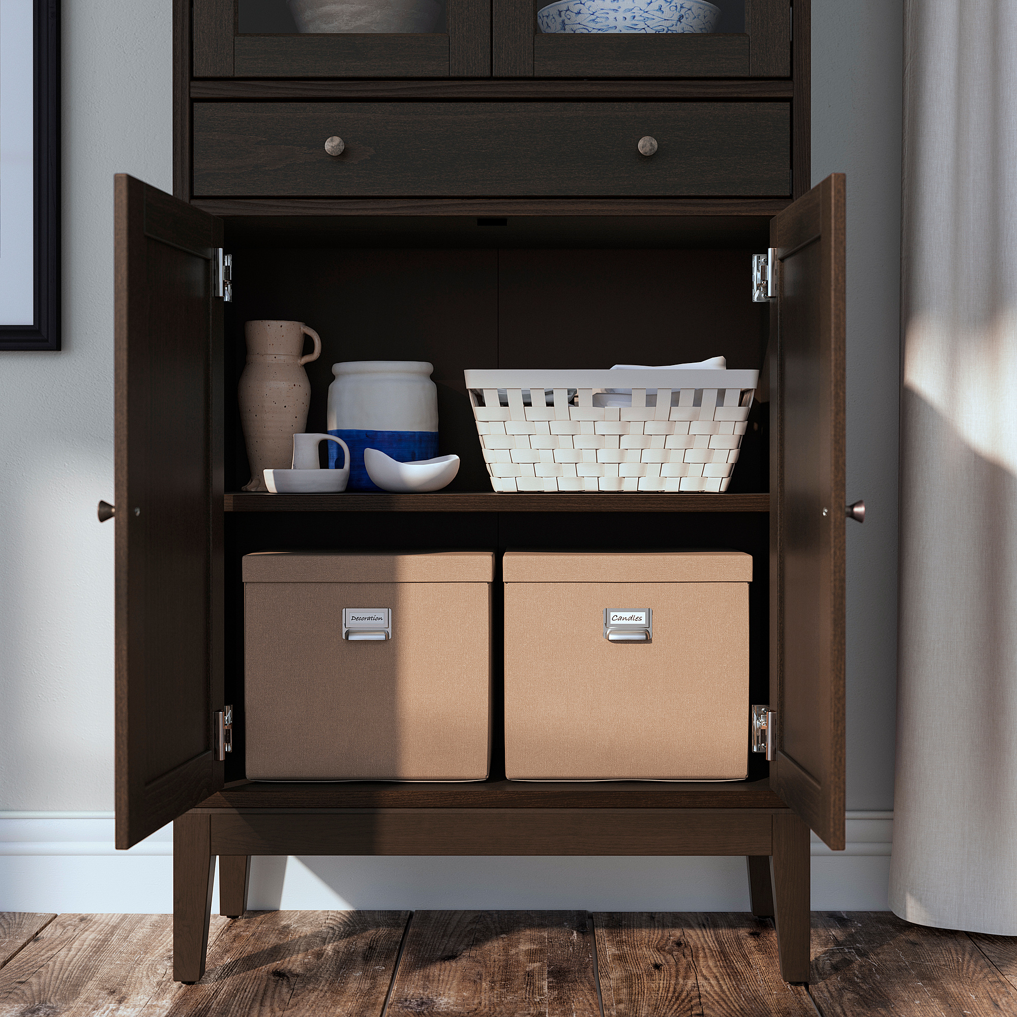 IDANÄS high cabinet w gls-drs and 1 drawer