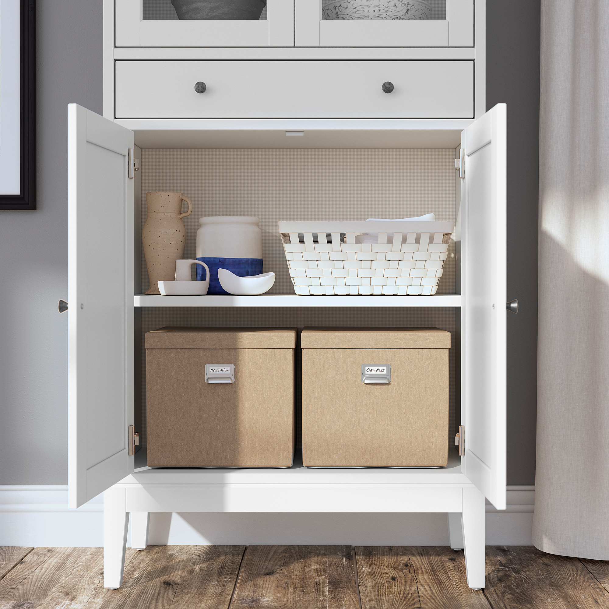 IDANÄS high cabinet w gls-drs and 1 drawer