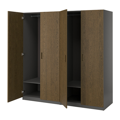 PAX/TONSTAD - 衣櫃/衣櫥組合, 深灰色/棕色 染色橡木貼皮, 200x60x201 公分 | IKEA 線上購物 - PE941620_S4