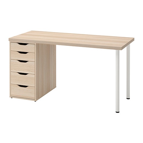 LAGKAPTEN/ALEX - desk, white stained oak effect/white, 140x60 cm | IKEA Taiwan Online - PE832400_S4